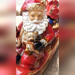 Santa Claus Sleigh Porcelain Figure Holiday Display Statue